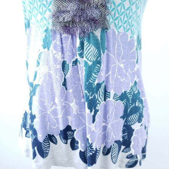 Anthro Deletta Floral Tank Elaborate Trim Linen - Picture 5 of 9